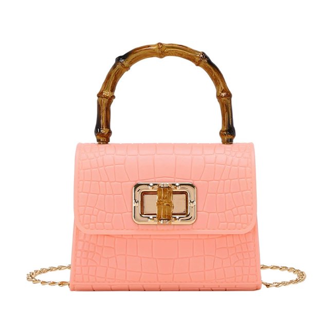 Sac Carré Petit pour Femmes à Motif Crocodile - Design avec Poignée en Bambou
