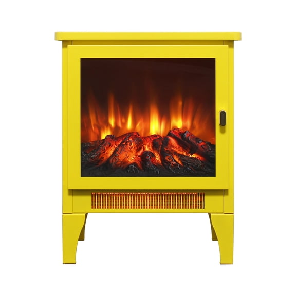 CQSXDA 17 Inch Freestanding Electric Fireplace Stove Heater With 3D Flame Effect Lemon Yellow Home Heating Solution