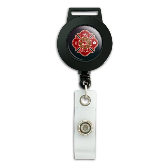 Firefighter Fire Rescue Maltese Cross Lanyard Retractable Reel Badge ID Card Holder