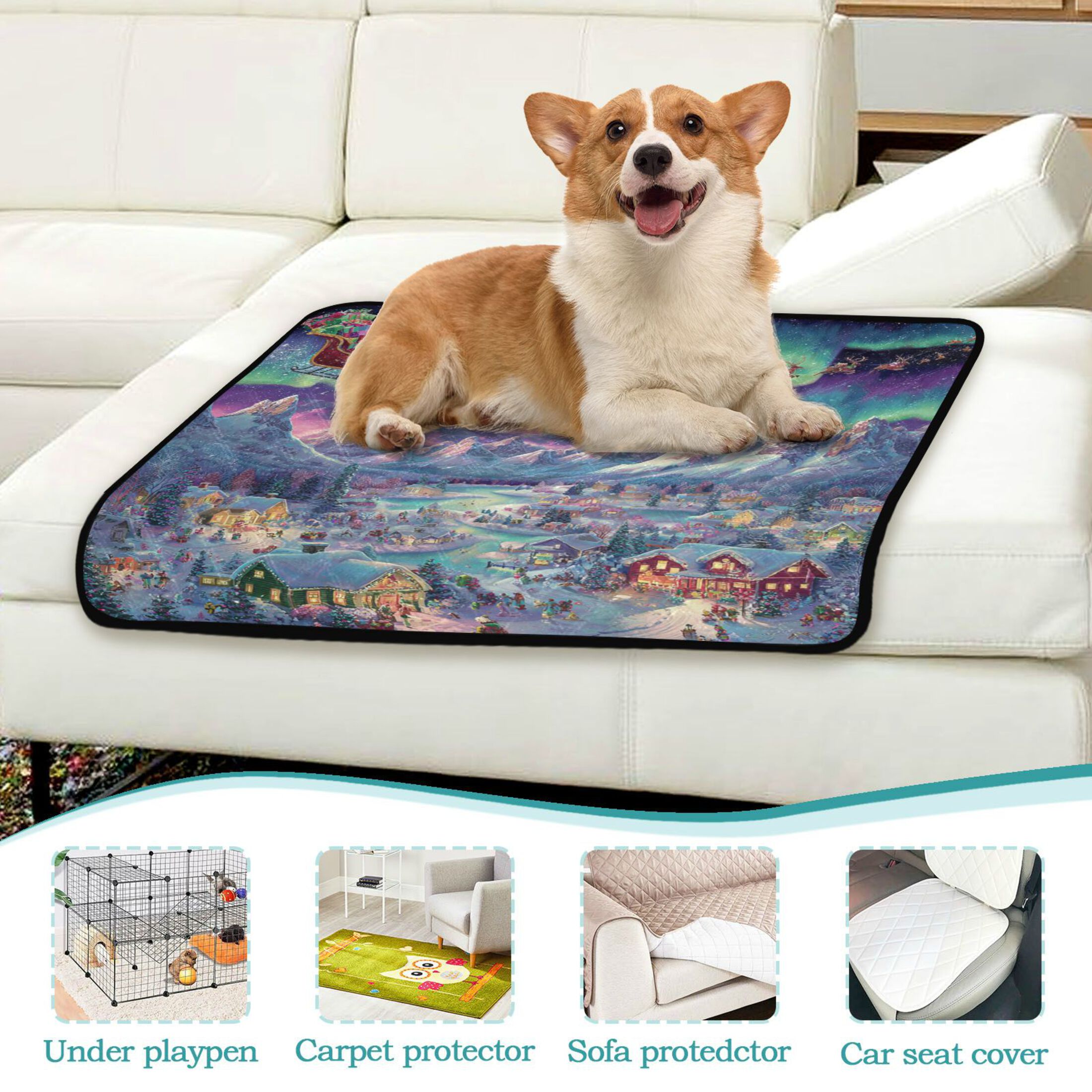 Qxltty Whimsical Christmas Scene Cat litter Pads Pet Set of 2 Diaper Mats Center Anti-leakage Layer Absorbent Soft and Comfortable