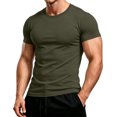 thumbnail image 2 of Mens Shirts Crewneck Short Sleeve Slim Fit T Shirts For Men Stretch Breathable Top Cozy Fitness Clothing Green L, 2 of 7