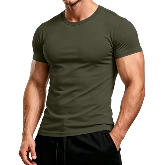 Men's Plain Soft Knit T-Shirts for Men, Crewneck Short Sleeve Tee Slim Fit Basic Everyday Casual Top, 4-Pack Available Army Green L