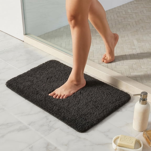 BULULOM Classic Collection Solid Color Minimalist Gray Microfiber Bath Rugs, 16" x 24", Non-Slip Backing