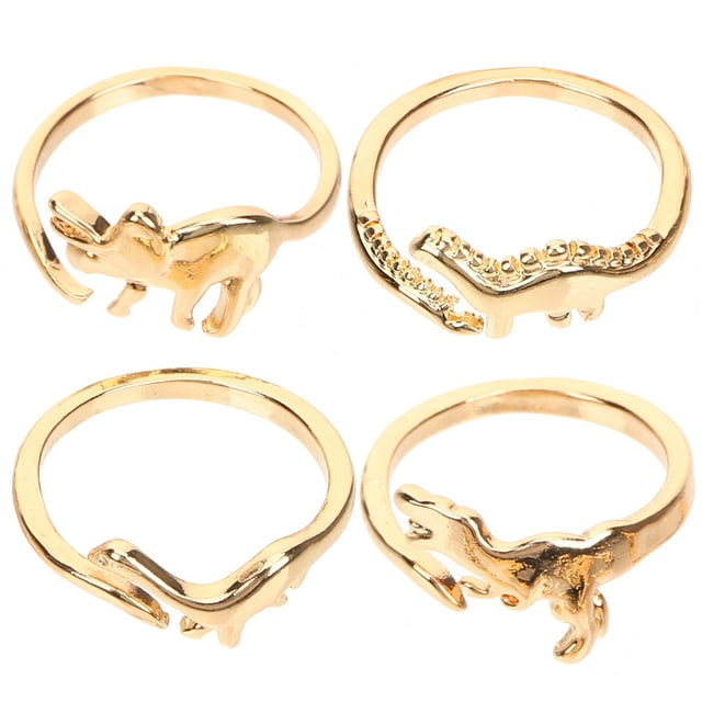 SHISUYAN 4Pcs Dinosaur Rings Adjustable Open Ring Statement Finger Ring for Women Girls