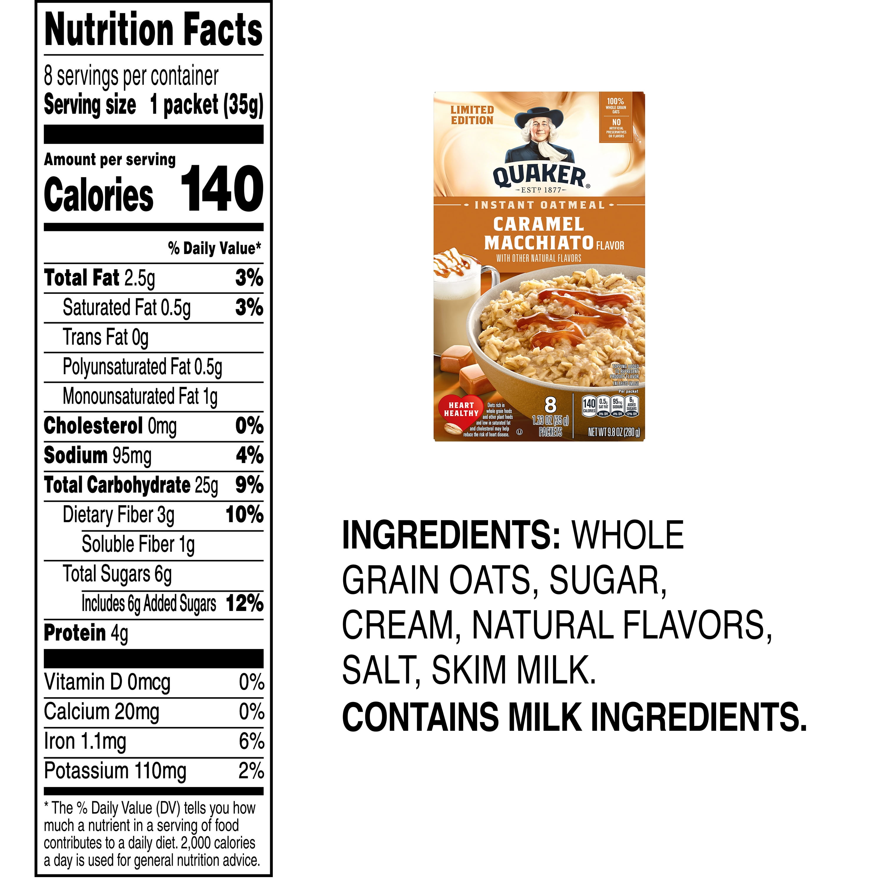 (4 pack) Quaker Caramel Macchiato Flavor Instant Oatmeal, 8 Count, 9.8 Ounce Box