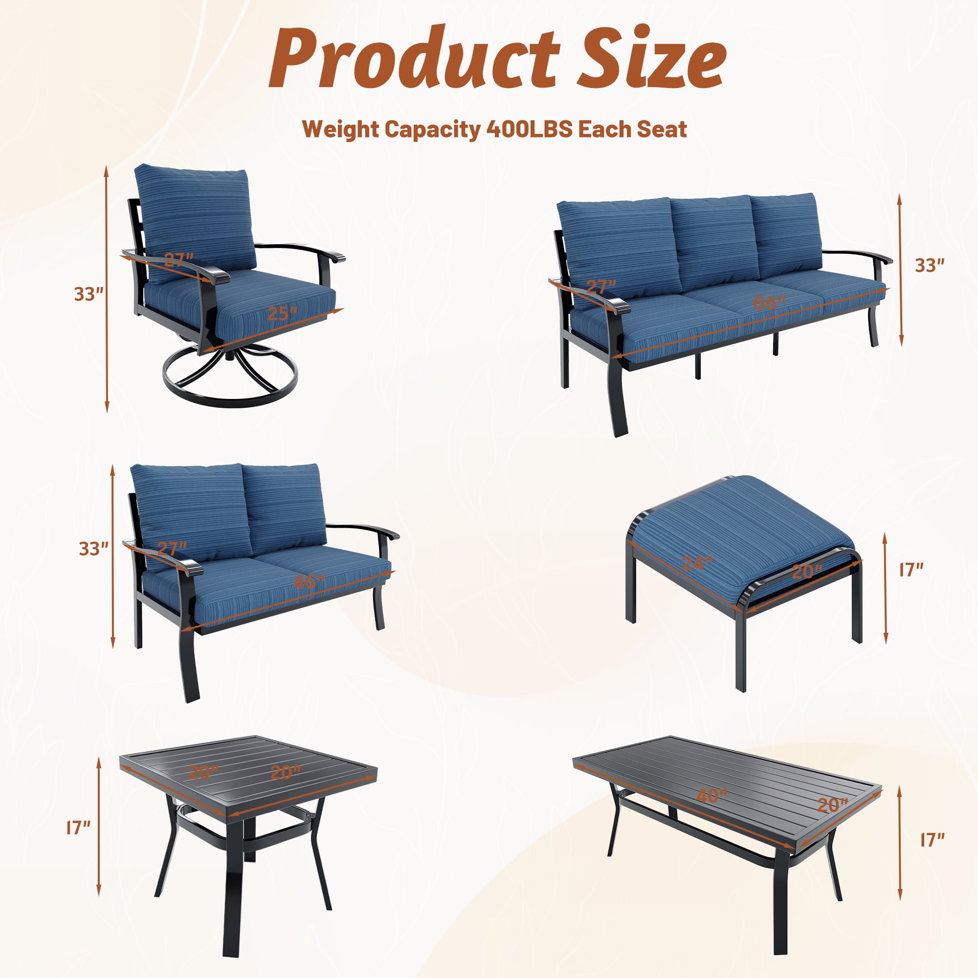 HOMREST Outdoor Swivel Rocker Patio Chairs with Ottomans and Coffee Table 5 PCS Bistro Set, 360 Degree Swivel Rocking Chair Patio Conversation Set with Thickened Cushion for Garden, Deck and Poolside