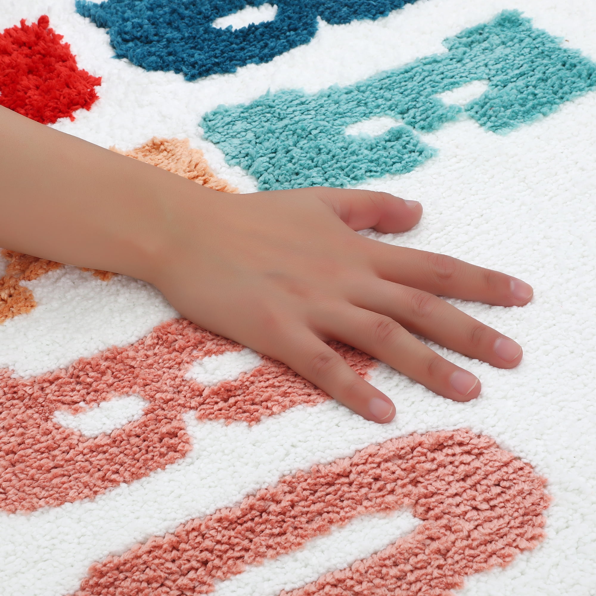 Unique Bargains Cute Letter Pattern Non-Slip Bath Rugs Soft Bath Floor Rug Beige 16" x 24"