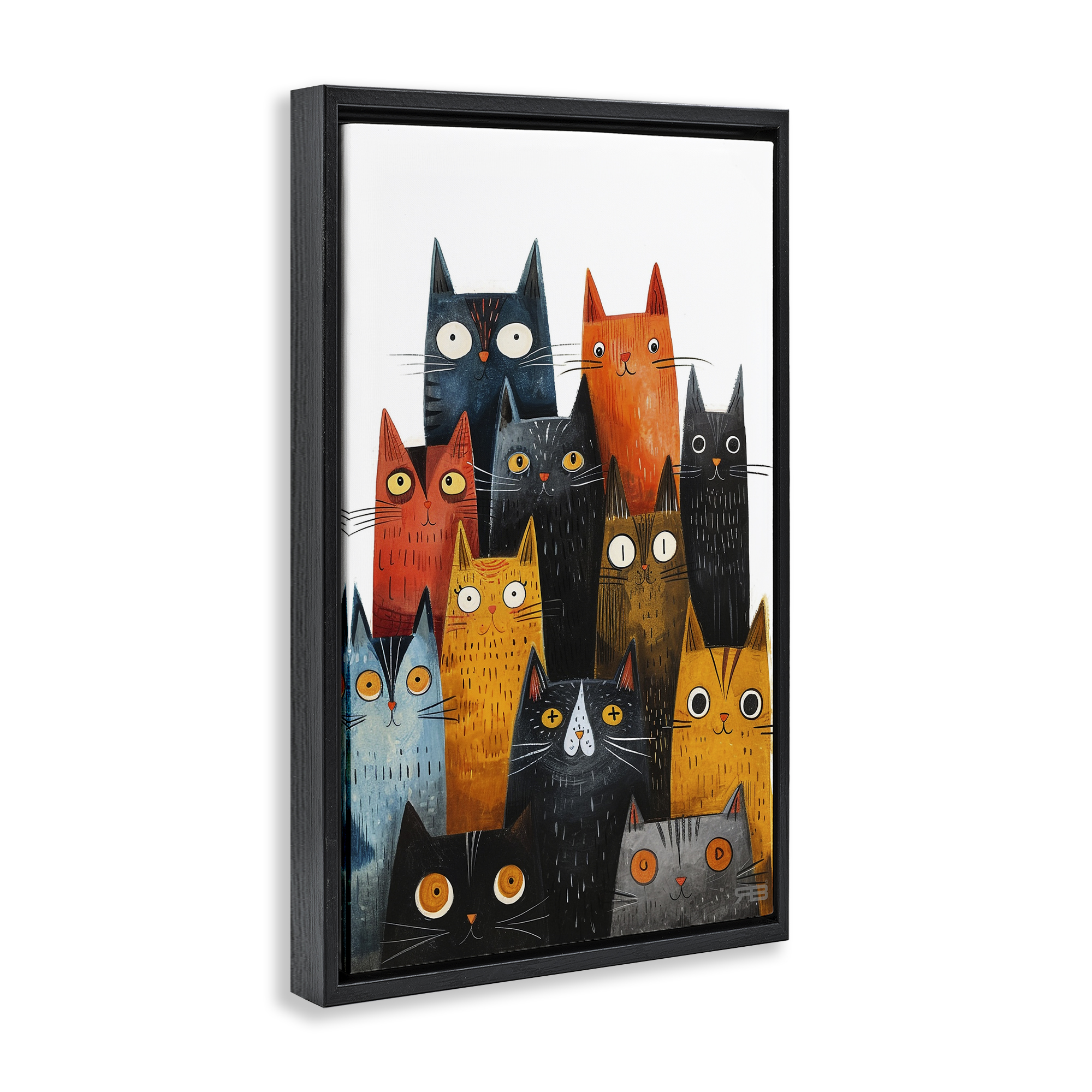 Stupell Industries Fun Peeking Cat Faces Animals & Insects Painting Black Floater Framed Canvas Art Print Wall Art, 17 x 25