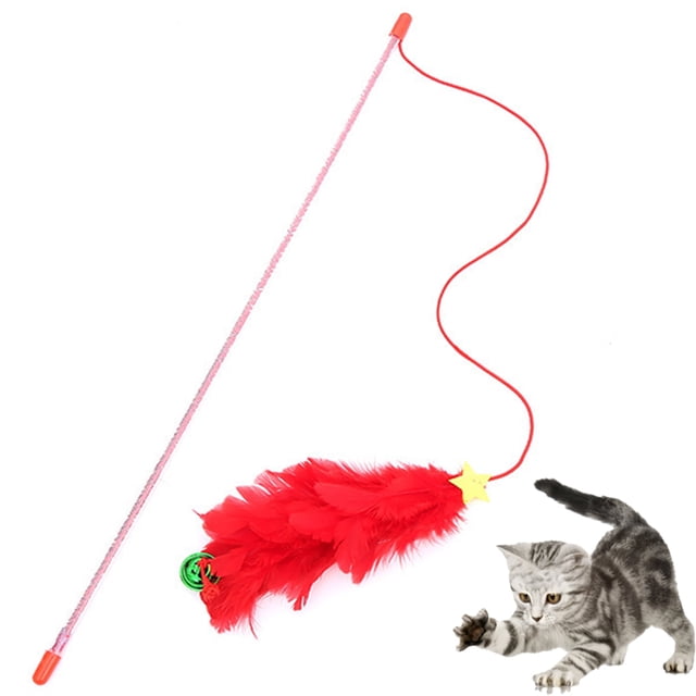 Cat Wand Toy Interactive Fake Feather Cat Teaser Stick Kitten Play Toy with Bell