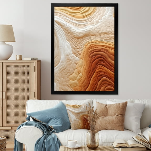 Designart "Orange and White Serenade Winds" Abstract Framed Wall Art - Modern Orange Abstract Collages Hallway Framed Wall Art Decor