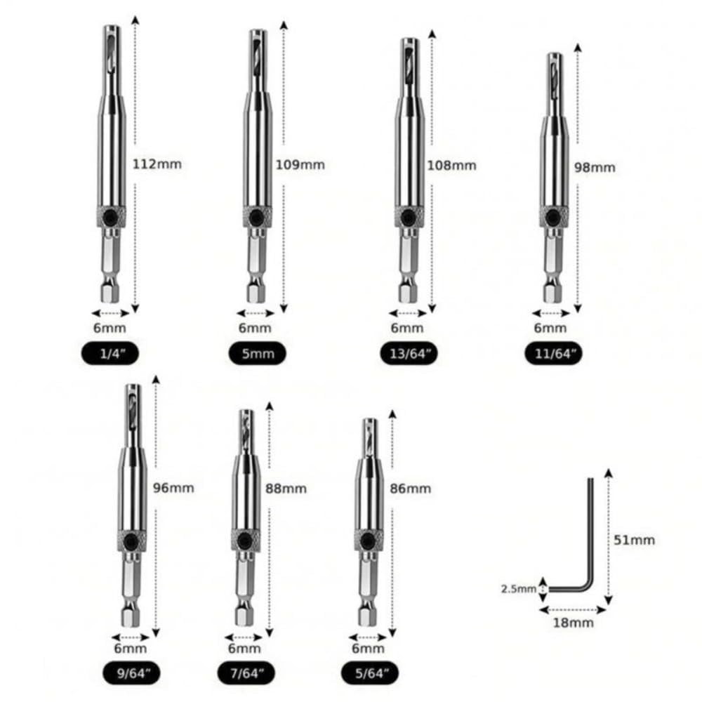 7+1Set Door Window Hinge Drill Bits Set Pilot Hole Saw Tool Woodworking Tool For Household Furniture