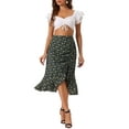 thumbnail image 2 of INSPIRE CHIC Floral Skirt for Women's Casual Drawstring Side Asymmetrical Ruffled Midi Skirt Black S, 2 of 5