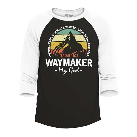 Shop4Ever Men's Waymaker My God Isaiah 42:16 Raglan Baseball Shirt X-Small Black/White