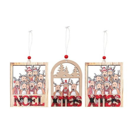 

Veki Christmas Decor Christmas Painted Plaid Deer Group Photo Wooden Pendant 3 Packs Hanging Decoration Supplies Bead Garland 50 Ft