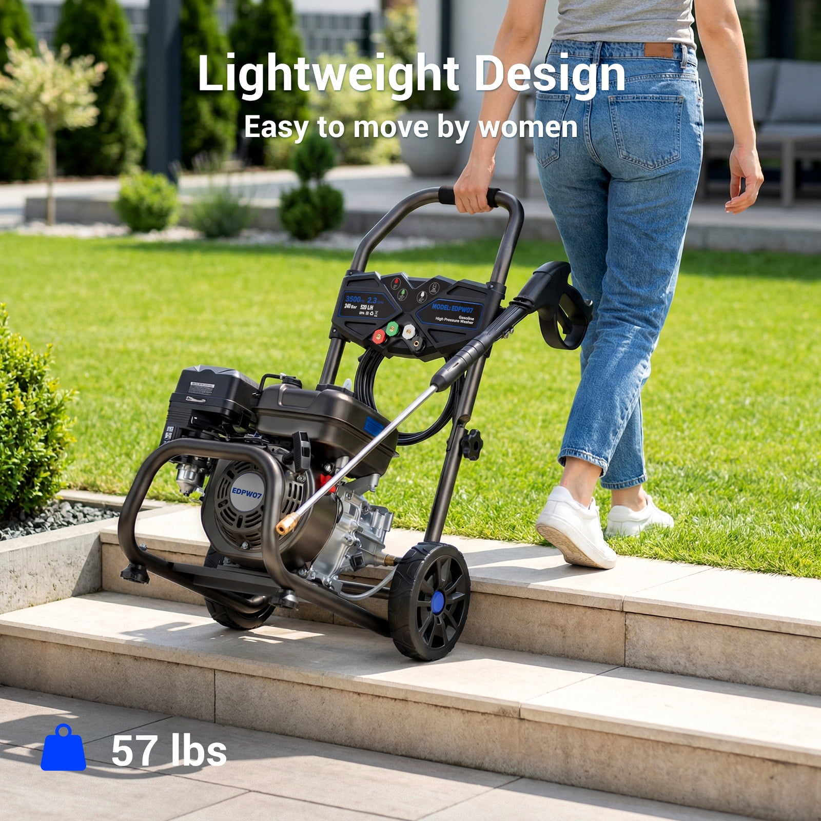 Efurden 3500PSI 2.3GPM Gas Pressure Washer, 209CC 7HP Engine, 4 Quick Connect Nozzles, 25FT Pressure Hose & Soap Tank