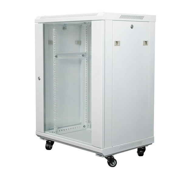 NavePoint 15U Network Cabinet with Glass Door – 15U Wall Mount Server Cabinet White 19” Rack for IT Equipment, AV Devices, Networking Equipment –21.5” Deep Server Rack Enclosure w/ Wheels
