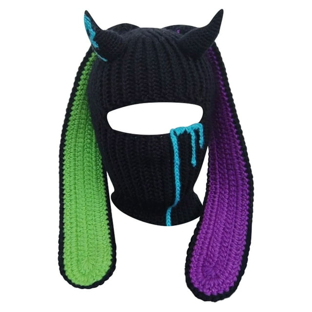 WEAIXIMIUNG Men Gloves Winter Rabbit Ear Hat Autumn and Winter Neck Knitted Hat