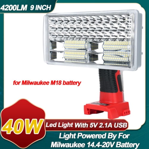 4200LM LED Work Light Compatible with Milwaukee 18v Battery, Portable Floodlight and Spotlight Combo Light with USB Charging for Camping Workshop Garage(Battery Not Included)