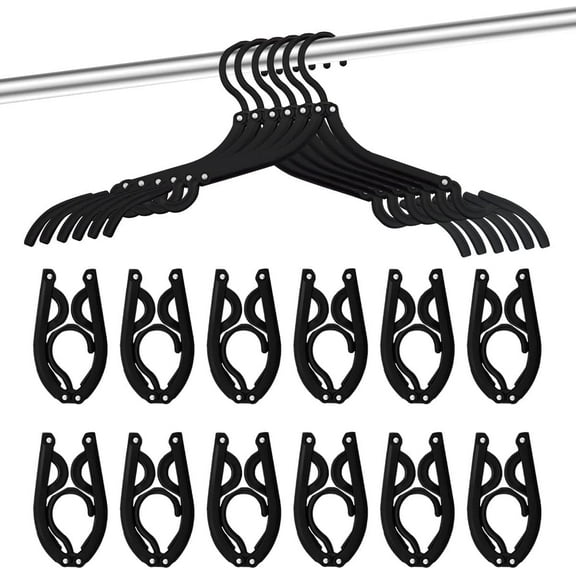 12 PCS Travel Folding Hangers - Cruise Essentials, Portable (Clothes Drying Rack, Black)