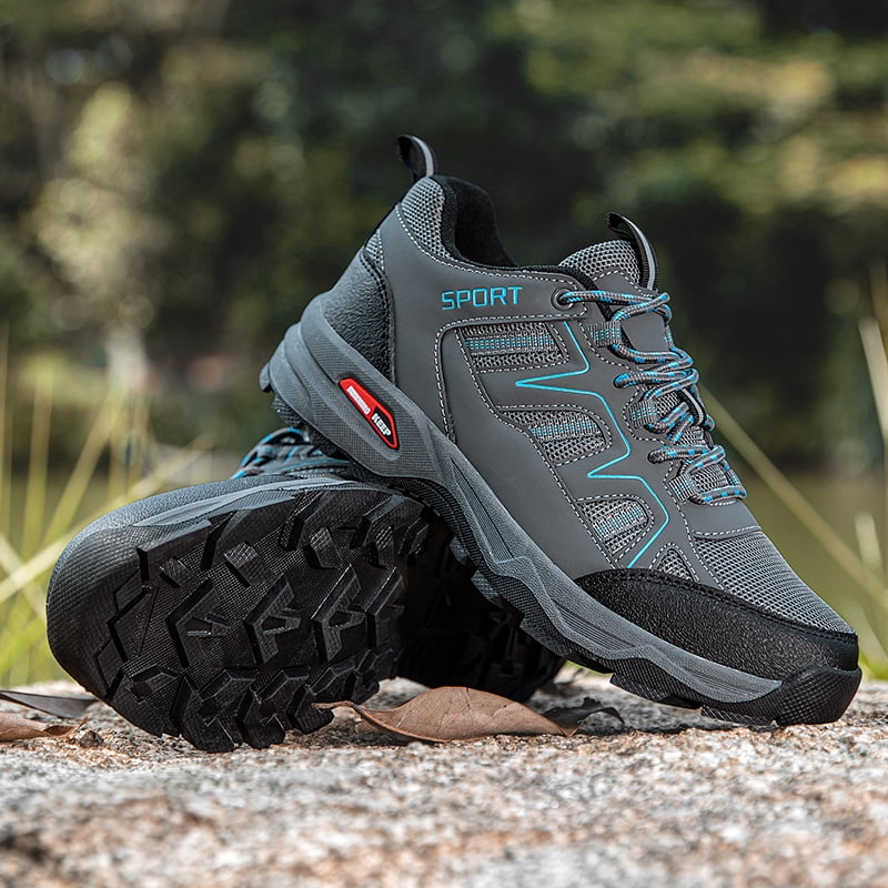 Durable Wearproof Men’s Summer Mountain Hiking Shoes Breathable Mesh Anti Slip Outdoor Trekking Sneakers Lightweight Cushioning Comfort Footwear for Trail Walking Sports