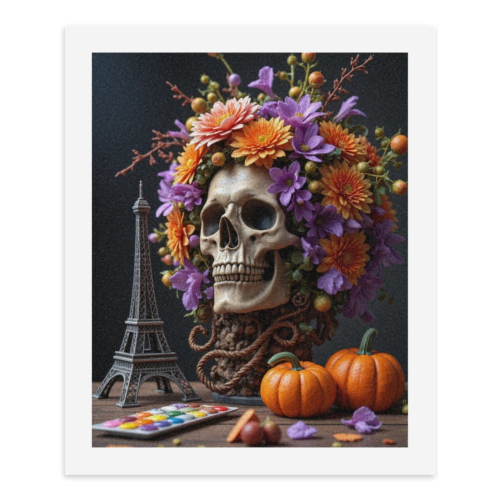 Paint By Numbers Kit for Adults Beginner - Floral Skull Eiffel Pumpkins Art DIY Canvas Painting Kits for Adults, Frameless Paint By Number for Adults for Home Wall Decor 16x20 Inch