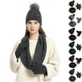 thumbnail image 2 of Xfvqtps Women Hat Scarf Glove Set with Plush Lined Pompom Winter Warm Knit Stretchy Extended Beanie Neck Warmer Gloves Set Black, 2 of 2