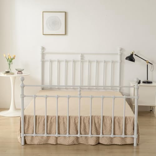 Bed Skirt King Size, Ruffled Bed Skirts with Split Corners, Boho King Bed Skirt 14 Inch Drop with Platform, Dust Ruffle, Light Camel, 14'' King