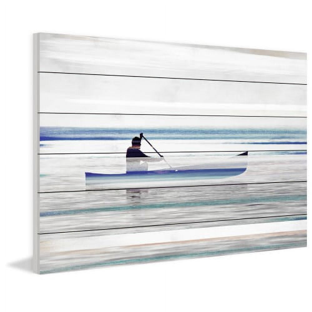 "Canoe on Calm Lake" Painting Print on White Wood