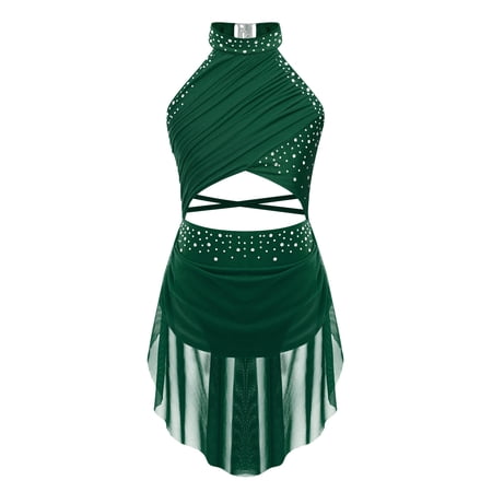 Moggemol Big Girl s Camisole Lyrical Dance Dress Ballet Gymnastics Skirted Leotard Latin Jazz Modern Green 16