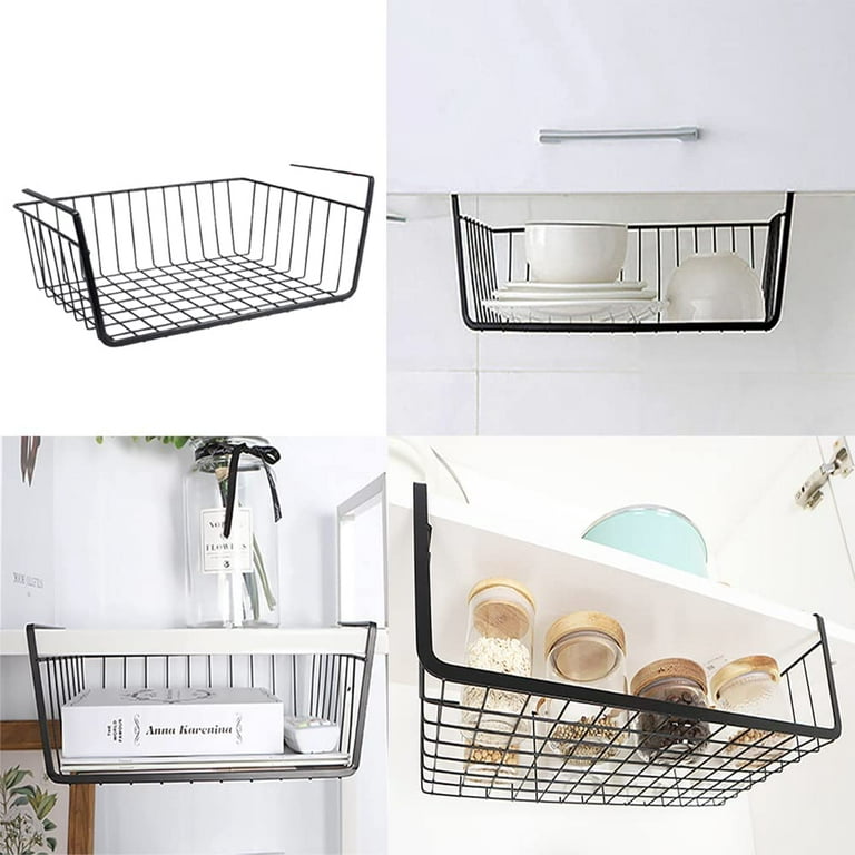  SimpleTrending Under Cabinet Organizer Shelf, 2 Pack Wire Rack  Hanging Storage Baskets for Kitchen Pantry, White