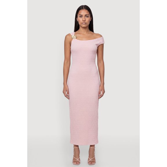 Women's Seashell Metallic Detail Side Slit Maxi Dress