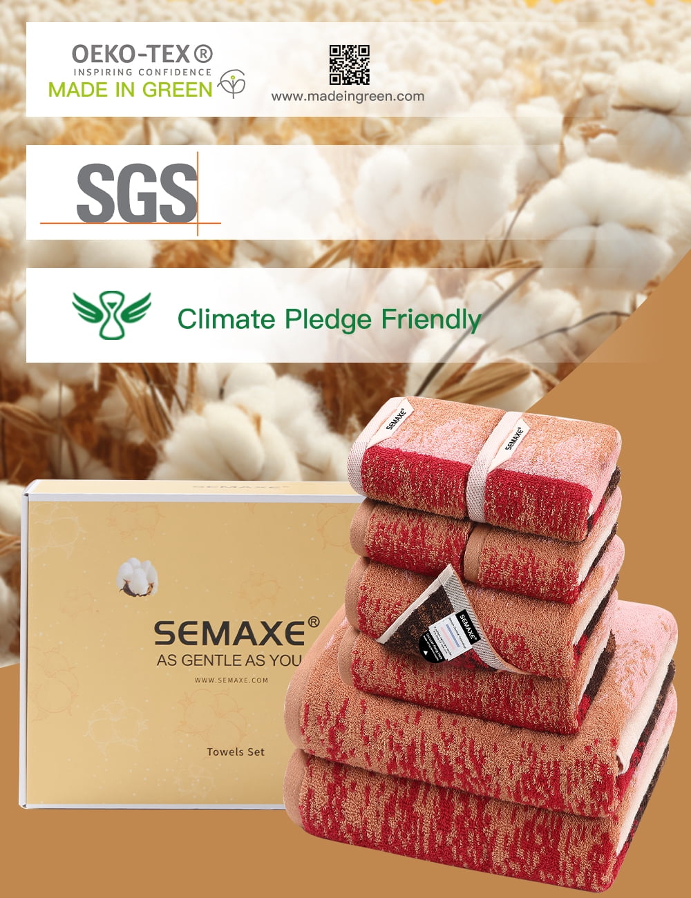 SEMAXE Luxury Cotton Bath Towel Set: 8-Piece (2 Bath Sheets 28x55" + 2 Hand Towels 16x28" + 4 Washcloths 13x13") | 550GSM, Ultra Plush | Spa, Hotel Grade for Family Bathroom Essentials, Plum Garden