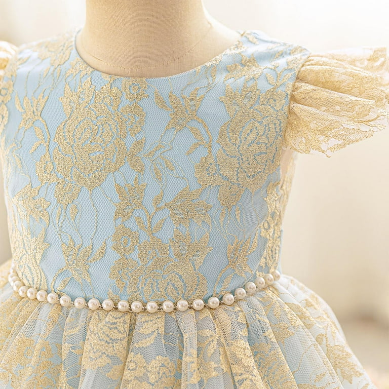 Llywey Toddler Girl Evening Dress, Ruffle Sleeve Vintage Mesh Lace Wedding Birthday Party Crew Neck Sleeveless Princess Dresses Back Zipper Holiday