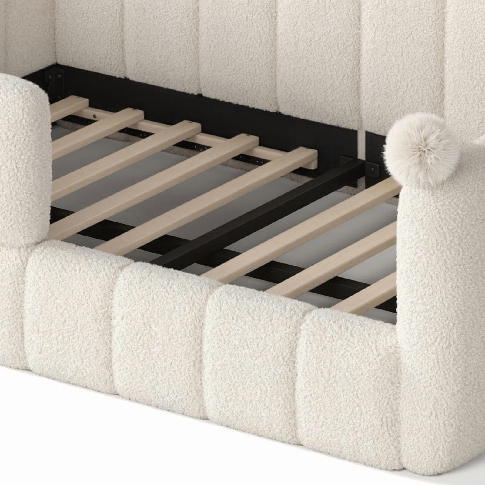 Howcool Montessori Upholstered Floor Bed,Full Size Low Toddler Bed with Full Surround Safety Rails, Beige