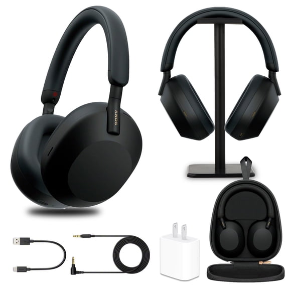Sony WH-1000XM5 Wireless Noise Canceling Headphones with Auto Noise Canceling Optimizer, Crystal Clear Hands-Free Calling, and Voice Control, Black (WH1000XM5/B)   Headphone Stand   USB Adapter