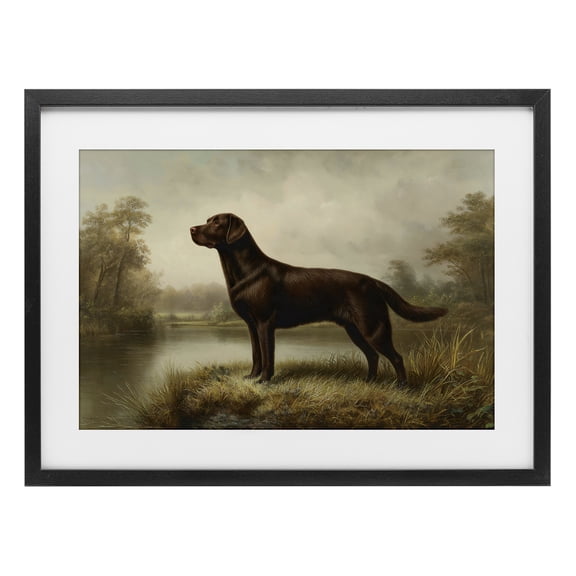 Stupell Industries On Alert Chocolate Lab Black Framed Print Under Glass, design by Petal Prints Design