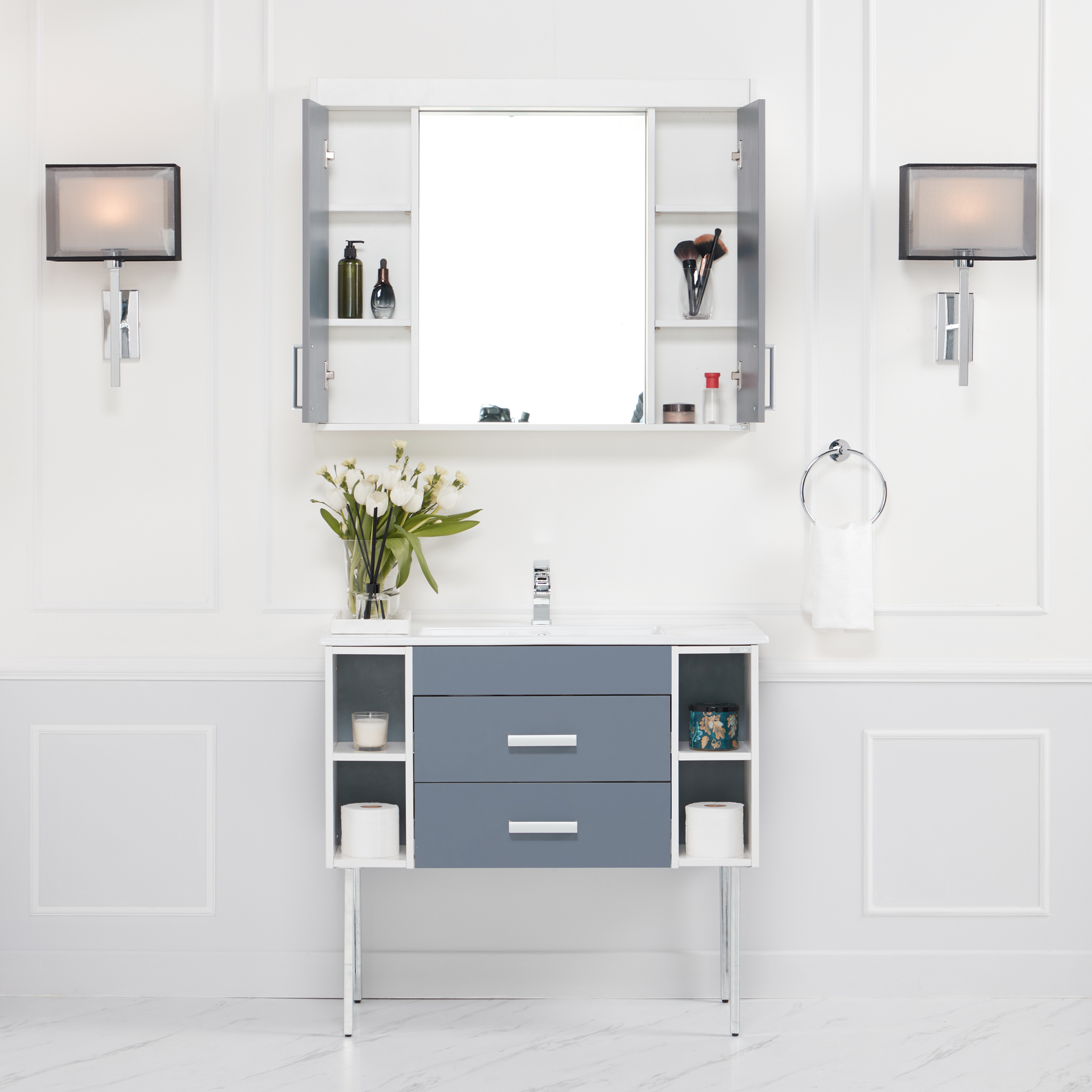 LUXE Bidet Kyro Bathroom Vanity, Medicine Cabinet, Sink, Carbon Gray
