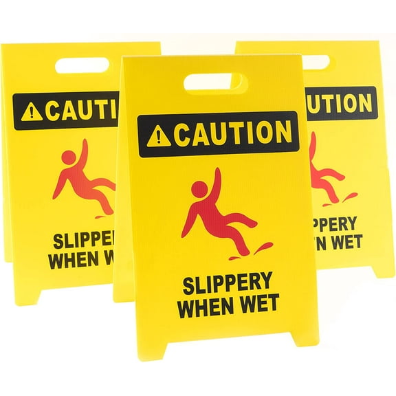 MATTHEW CLEANING 19'' Industrial Wet Floor Sign 3 Pack 2-Sided Durable Corrugated Plastic Birght Yellow Multilingual Warning Signs Commercial Caution Wet Fold-out Floor Signs For Indoors