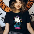 thumbnail image 3 of Creep It Real Ghost T-Shirt | Funny Unisex Spooky Outfit, Azalea, Size S, 3 of 6