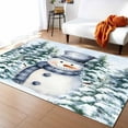 thumbnail image 3 of Christmas Blue Snowman Area Rug 2.7x5ft Winter Snow Scene Pine Tree Forest Bird Non-Slip Washable Square Rugs Soft Felt Indoor Floor Mat for Bedroom Kitchen Living Room Bathroom, 3 of 8