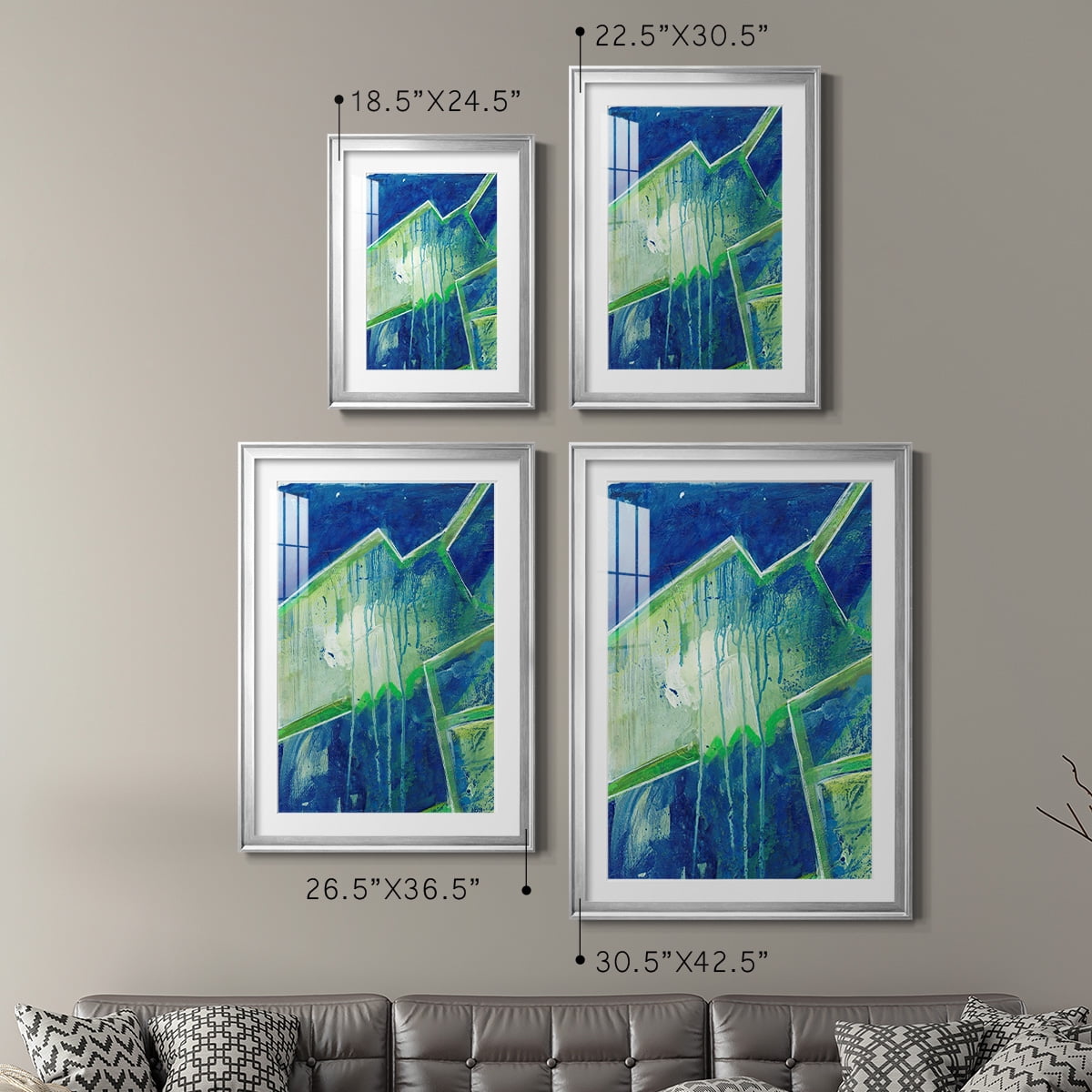 Wexford Home Geometric in Cool V Premium Framed Print, 30.5" x 42.5" - Ready to Hang, Silver (Set of 2)