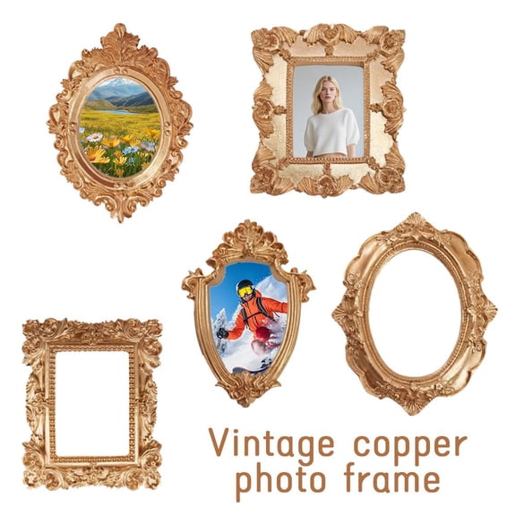 Vintage Resin Picture Frame Set, 5 Pack Mini Gold Baroque Photo Frames for Tabletop and Wall Hanging, DIY Home and Holiday Decor