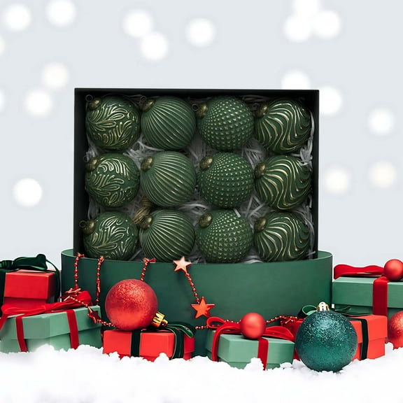 3.15Inch Antique Christmas Ornaments, 12-Pack Vintage Hanging Balls Set for Tree Decorations, Holiday Decor Boxed Gift, Durable Festive Ornament Collection