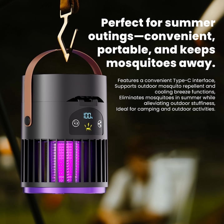 Portable Mini USB Rechargeable Fan with 5 Wind Speeds, Mosquito Killing & LED Lighting Function, Personal Cooling Fan for Camping Home Indoor Outdoor Use