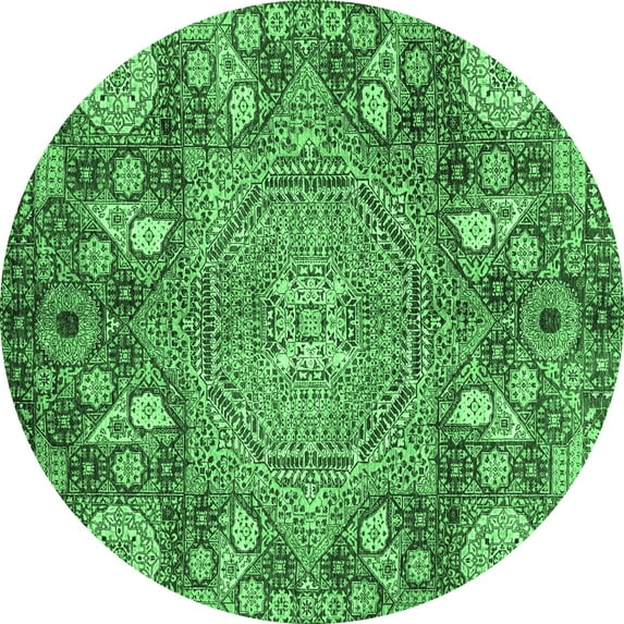 Ahgly Company Indoor Round Abstract Emerald Green Modern Area Rugs, 3' Round