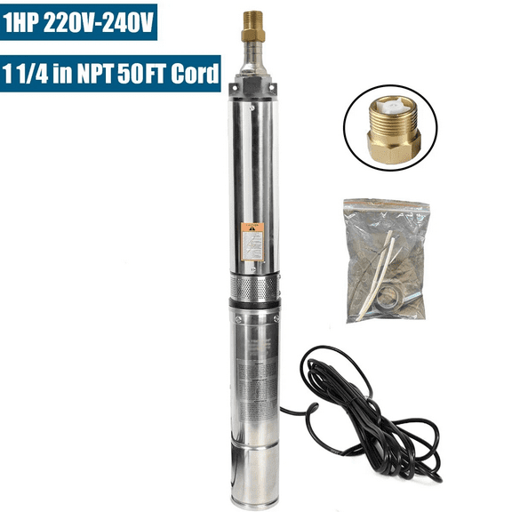 iMeshbean 1HP Deep Well Submersible Pump 4", 230V, 33 GPM, 257FT Max,1.25in NPT 50FT Cord