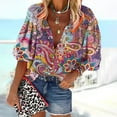 thumbnail image 2 of Pompotops Mode Femme Ample Col en V Manches 3/4 Imprimé devant Bouton Cardigan Chemise Hauts T-shirt Liquidation, 2 of 6