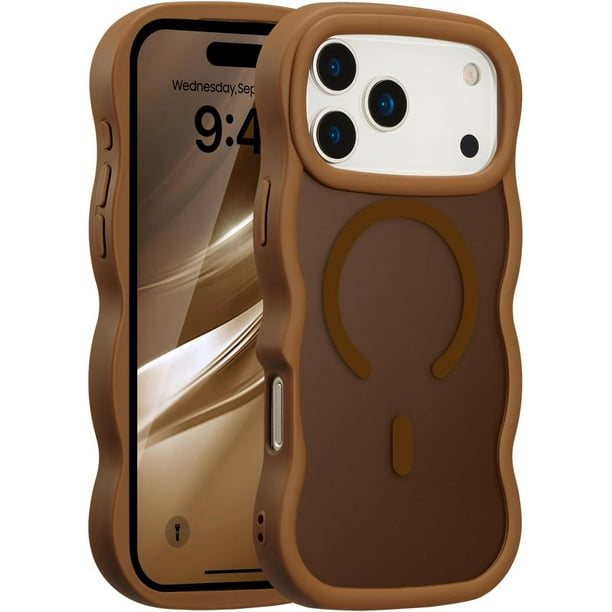 Funda magnética para iPhone 17 Pro, compatible con MagSafe, diseño de marco ondulado transparente 2025, funda protectora de borde suave, bonita funda transparente mate a prueba de golpes