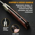 thumbnail image 5 of FLISSA Folding Outdoor Utility Knife with Copper & Wood Handle, Liner Lock, Belt Clip, Cleaning Cloth – for Camping, Hiking, Everyday Use, 5 of 7