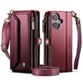 thumbnail image 2 of CaseMe Leather for iPhone 17 6.3-inch Case Wallet【RFID Blocking】with 7-Card Holder Zipper Bills Slot, Soft PU Leather Magnetic Shoulder Wrist Strap for iPhone 17 6.3-inch Wallet Case Women,Wine Red, 2 of 11